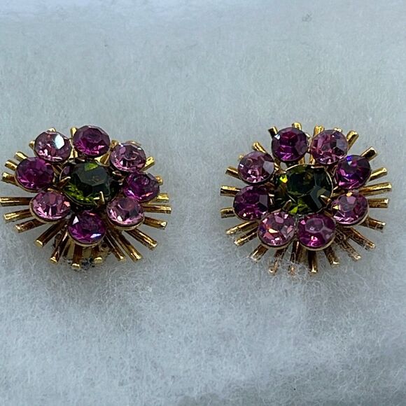 Vintage Ab rose  and green floral earrings - Picture 2 of 7